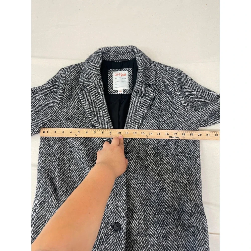 Cat & Jack Girls Long Herringbone Coat Black & Cream Size XL NWT